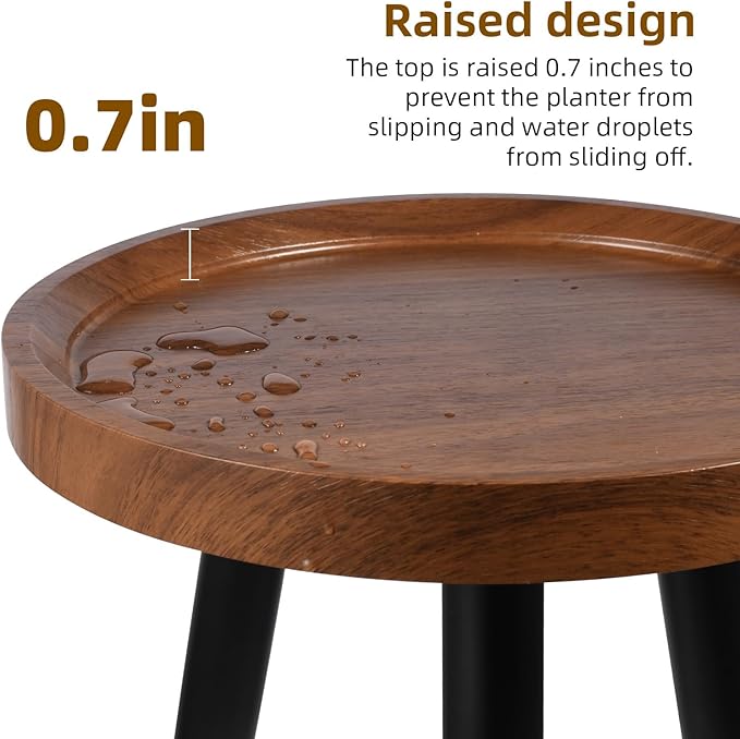 Plant Stand Indoor,Mid Century Walnut Wood Plant Table, Heavy Duty Metal Tall Flower Pot Stand,Modern Round Small Side End Table with Raised Design(12"x17") (2, 12 x 17 in)
