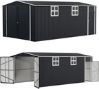 Polar Aurora 12x20 FT Outdoor Storage Shed, Large Garden Shed with 2 Windows & Lockable Doors, Garage Car Shelter with Side Door & Air Vents for Backyard Garden Patio Lawn, Cars Trucks Boat, Black