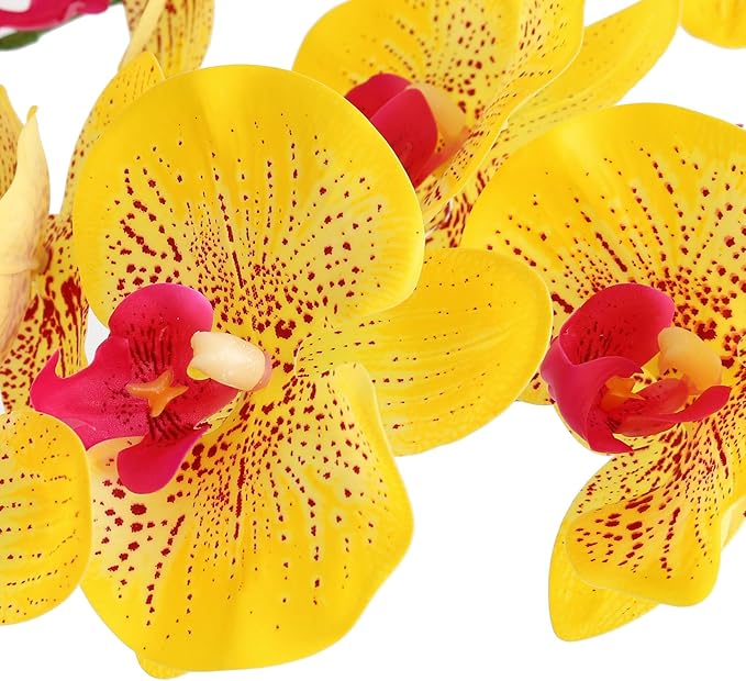 Htmeing 38 Inch Artificial Phalaenopsis Flowers Branches Real Touch (Not Silk) Orchids Flowers for Home Office Wedding Decoration,Pack of 2 (P-Stripe)