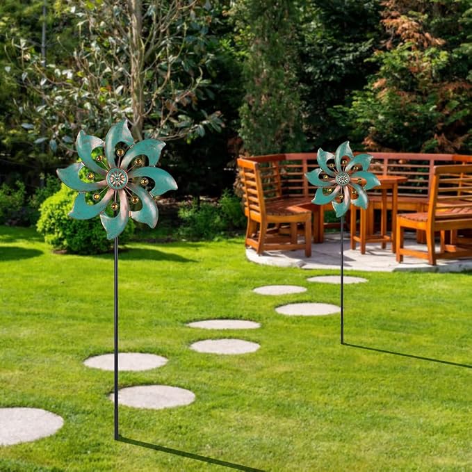 VEWOGARDEN Single-Blade Wind Spinner, Outdoor Metal Wind Spinner with Floral Design for Yard, Garden, Lawn Decor, 10 Inch, 2 Pack
