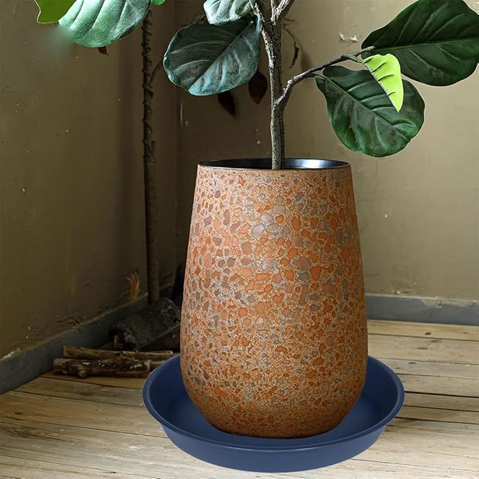 4 Pack of 20 21 inch Plant Saucer Round, Deep Plant Saucers for Pots, Heavy Duty Plastic Plant Drip Tray for Indoors Outdoor, Bird Bath Bowls, Plant Trays for Planter 19-22" (21 inch, Blue)
