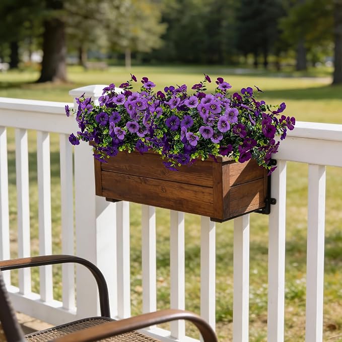 17 Inch Artificial Faux Pansy Flowers for Outdoor,Fake Pansies Flowers with Eucalyptus Leaves Fake Plants Greenery Boxwood Porch Patio Decor 6 Bundles(Dark Purple,Lotus Purple,Light Purple)