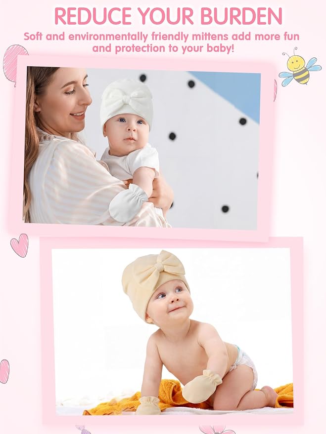Geyoga 12 Pieces Newborn Hat Mittens Gloves Set Baby Boys Girls Cotton Baby Beanie for 0-12 Months