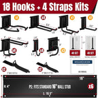 99" Garage Tool Organizer Wall Mount, 28 Pack Heavy Duty Wall Mount Garage Storage Rack Carries1000 lbs, Metal Wall Mount Tool Hanger for Shovels, Rakes, Fits 16" Wall Studs (6 Panels)