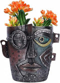 Abstract Face Planter Pot, Hand-Painted Resin Flower Pot with Top Opening for Planting, Decorative Planter for Indoor Plants, Art Accent Flowerpot Decor