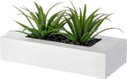 MyGift 10 Inch Artificial Grass Fake Plants in White Rectangular Wood Planter - Faux Plants Indoor for Tabletop Centerpiece Décor