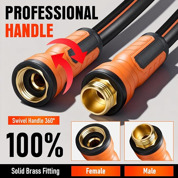Garden Hose 100 ft x 5/8", Heavy Duty Water Hose, Flexible and Durable, Kink Resistant Lightweight Hybrid Hose, Leakproof Yard Hose with Male to Female Fittings