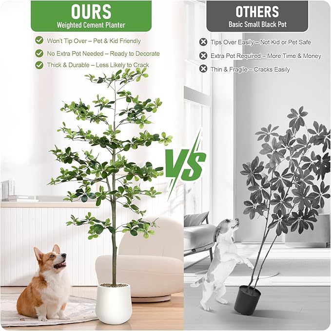 Faux Black Olive Tree 6FT,Artificial Tall Plant with White Planter and Stone,Potted Fake Tree with Natural Trunk,Artificial Plants Indoor for Home Office Living Room Corner Decor