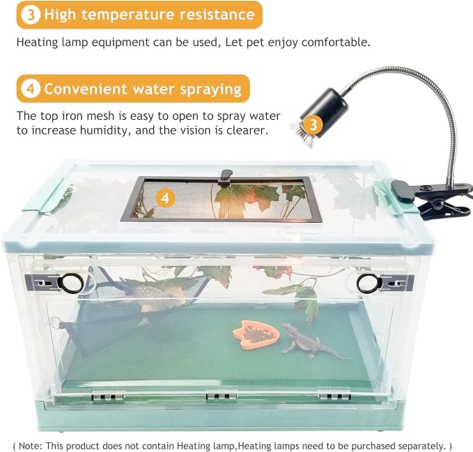 RunDuck Travel Portable Foldable Terrarium Kits for Reptiles -Heat-Resistant Material, Easy to Move with Wheels, Includes Plant, Feeding Bowl, and Carpet for Snakes, Lizards, Tortoises, and Leopard