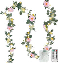 suddus Flower Garland with Pink Camellia Fairy Lights Indoor, 60 LED Vines String Lights Battery Operated with Remote, Artificial Fake Flowers Leaf Lights for Wedding,Bedroom,Centerpieces,Arch Decor