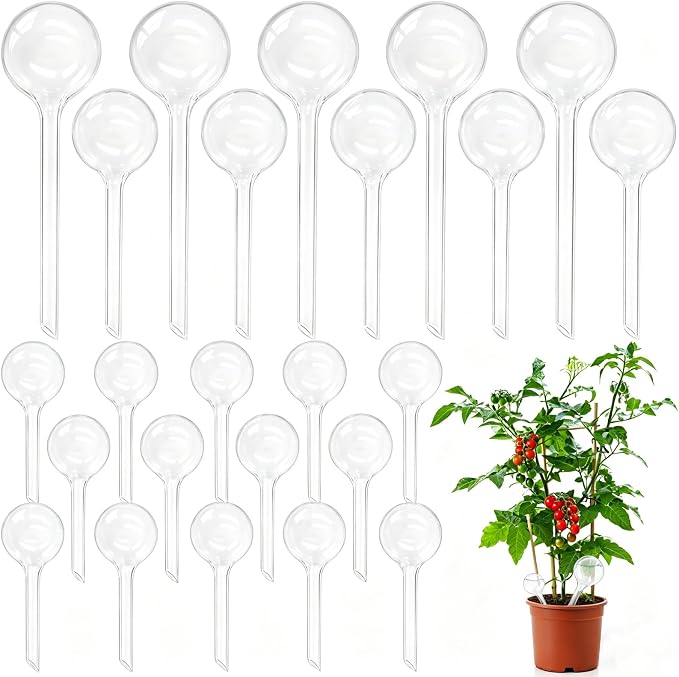 Pynqdfu 24 Pcs Plant Watering Globes,Clear Plastic Self-Watering Bulbs,Garden Automatic Watering Globes for Plant,Indoor,Outdoor,Graden,Flowers(Large,Medium,Small)