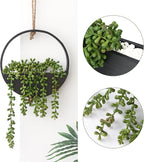 CEWOR 2pcs Artificial Hanging Succulent Plants, Fake String of Pearls in Pot with Lanyard Boho Wall Decor for Bathroom Living Room Home Indoor Outdoor Decorations, Black