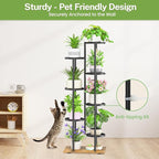 iDavosic.ly 7 Tier Plant Stand Indoor Outdoor, Tiered Corner Multiple Flower Pot Holder Shelf, Metal 51 Inch Tall Display Rack for Patio Porch Living Room Garden Balcony, Modern Black & Rustic Brown