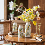 Teweiqi Vintage Vase Set of 3, Ceramic Flower Vases Decor, Rustic Farmhouse Vases Retro Decorative Vases, for Home Living Room Kitchen Table Mantle Shelf Decor - Lemon