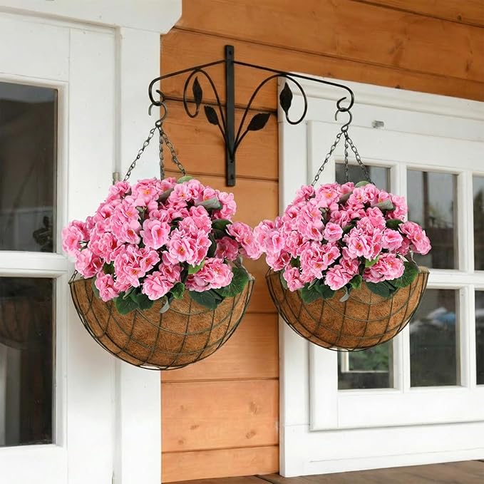 14Pcs Geranium Artificial Flowers for Outdoors Decoration Geranium Silk Flowers Outsides UV Resistant Garden Plant Faux Flower for Front Door Garden Porch Planter Patio Balcony Yard Indoor Home (Pink)