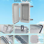 IP67Junction Box, ABS Plastic Outdoor Waterproof Box Electrical Enclosure with Stainless Steel Latch, Hinged Cover Electric Box with Mounting Plate 8.3"x4.3"x3"