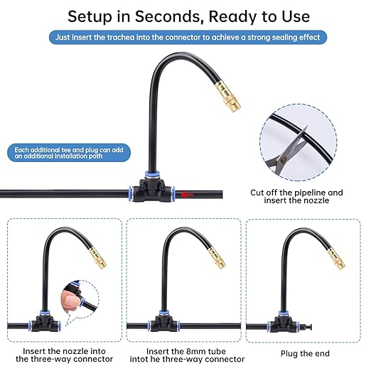 360° Automatic Drip Irrigation Kit - 5/16'' Tubing, Adjustable Universal Spray Nozzle, Copper Atomizing System for Garden/Lawn/Greenhouse - Multi-Directional Rotation, Quick Connectors, 16FT