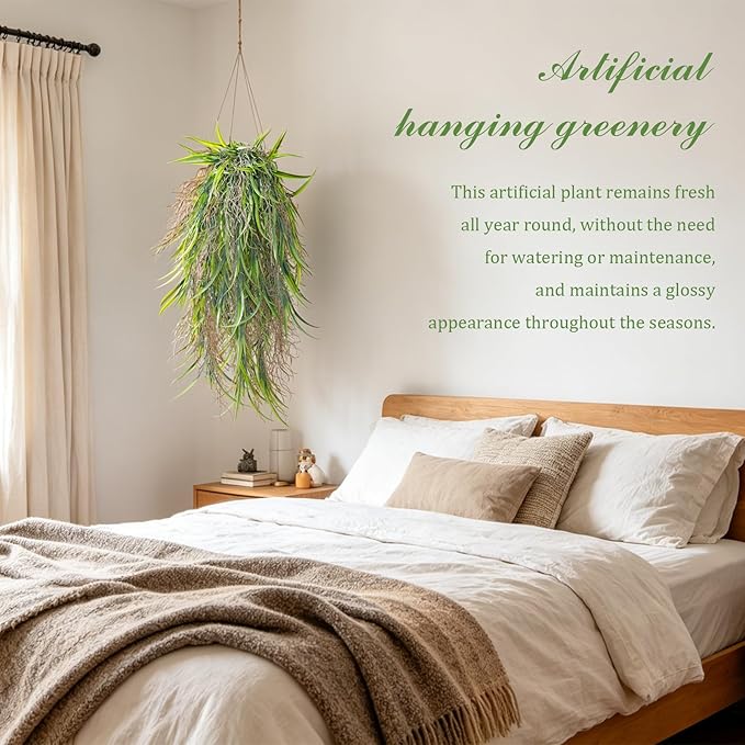 dallisten 4Pcs Fake Hanging Fern Plants for Outdoors, UV Resistant Artificial Ferns Greenery Vines Faux Trailing Plants for Indoor Wall Porch Wedding Boho Home Garden Decor(4PCS WhiteGreen Leaves)