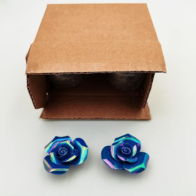 BTMIEY 10 PCS 3D Flower Ceramic Tiles,1.6" Handmade Procelain Ceramic Flowers for Artwork,Fish Tank,Vases,Living Room, Dining Table,Office, Home Floral Decor (Double-Flowered Iridescent Deep Blue)