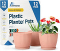 Pink 6-Inch Plant Pots with Drainage & Saucers 12 Pack, Indoor & Outdoor Planters for Houseplants, Herbs, and Flowers, Durable & Weatherproof Material, Stackable, Lightweight, Minimalist Design