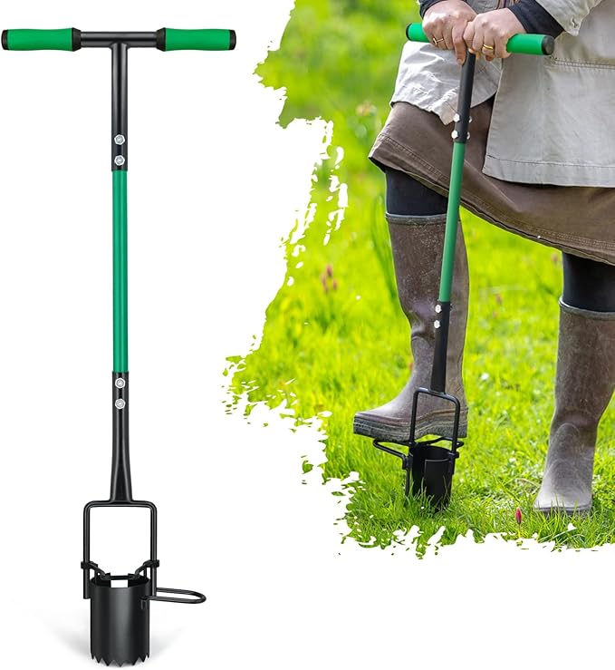 Altdorff Bulb Planter Tool, Sod Plugger with Long Handle Serrated Base, 5-in-1 Lawn Plug Garden Tool for Transplanting, Digging, Grass Plug, Soil Sampler, Planting for Tulips, Iris, Daffodils