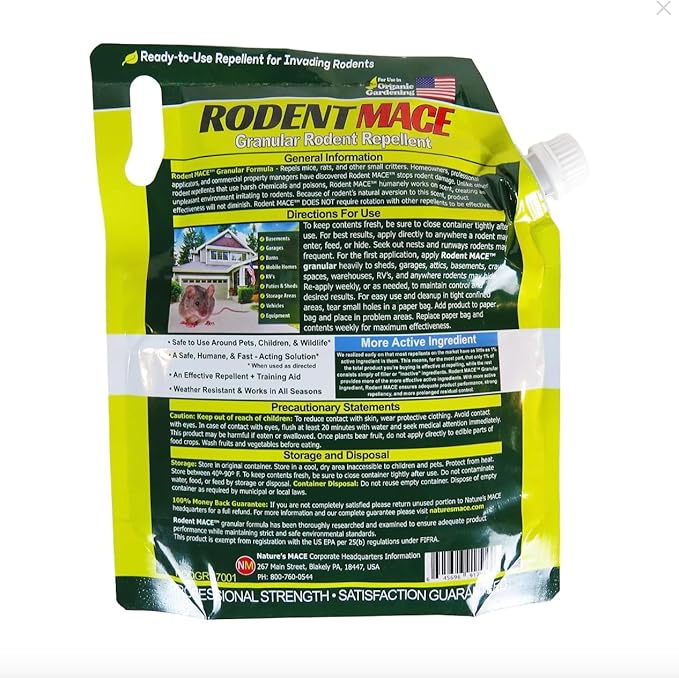Nature's MACE Rodent Mace, Rodent Repellent 66 lb, Covers 13,200 Sq Ft, Granular Outdoor Rodent Deterrent, Repel Mouse, Mice, Rats, Rodents, for Indoor & Outdoor, Pet Safe, Home & Garden Treatment