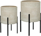 ARNIS Modern Plant Pots, Large Planters with Stand, Set of 2 Decorative Planters, Metal Pots with Drainage Holes for Living Room, Office, Garden or Balcony, 10.5 &12.55 Inch, Dirt
