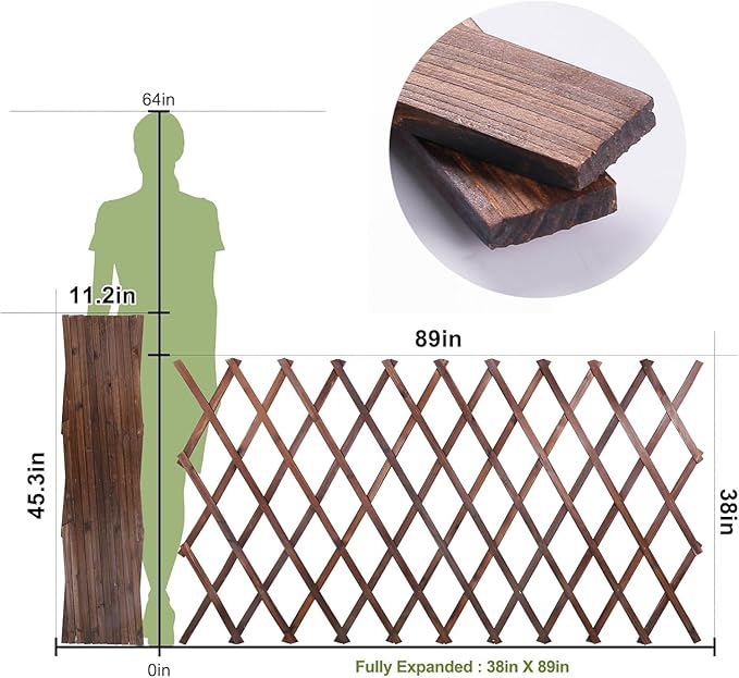 4 Pcs Expandable Garden Trellis, 38" x 89" Thickened Large Wooden Lattice Panel Lattice Trellis for Climbing Plants Outdoor Ivy Vine Rose Clematis for Garden Fence Wall Patio Room Decor (4)