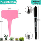 Plant Labels Tags 200Pcs T-Type Plant Markers Plastic Plant Label Tags Garden Labels Tags Plant Labels for Outdoor Garden Waterproof Plant Label Identification Stakes with Permanent Marking Pen (Pink)