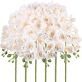 6PCS White Orchid Artificial Flowers 27’’ Fake Orchid Phalaenopsis Branches Silk Orchids for Vase Table Centerpiece Home Wedding Party Garden Decoration(Champagne)