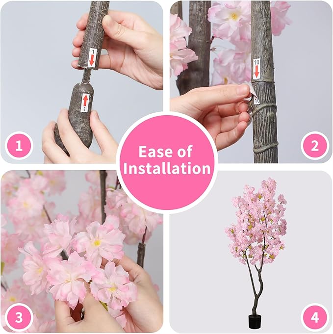 Faux Pink Cherry Blossom Tree 6.5ft(78in) Artificial Pink Silk Flower Tree Lifelike Large Fake Floral Tree for Wedding Realistic Elegant Cherry Sakura Plant in Pot for Home,Living Room,Office