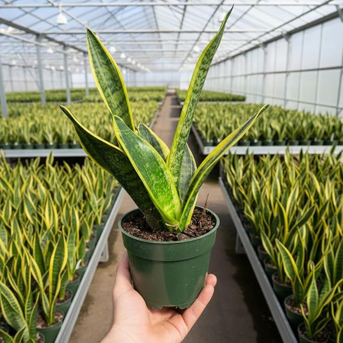 4 Inch Pot Snake Plant Live, Sansevieria with Yellow-Edged Green Variegated Leaves