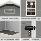 Gizoon 6x4.4 FT Resin Shed with Floor, Plastic Outdoor Storage Shed with Windows, All-Weather Garden Tool Shed with Lockable Doors, Suitable for Backyard & Patio (Grey)