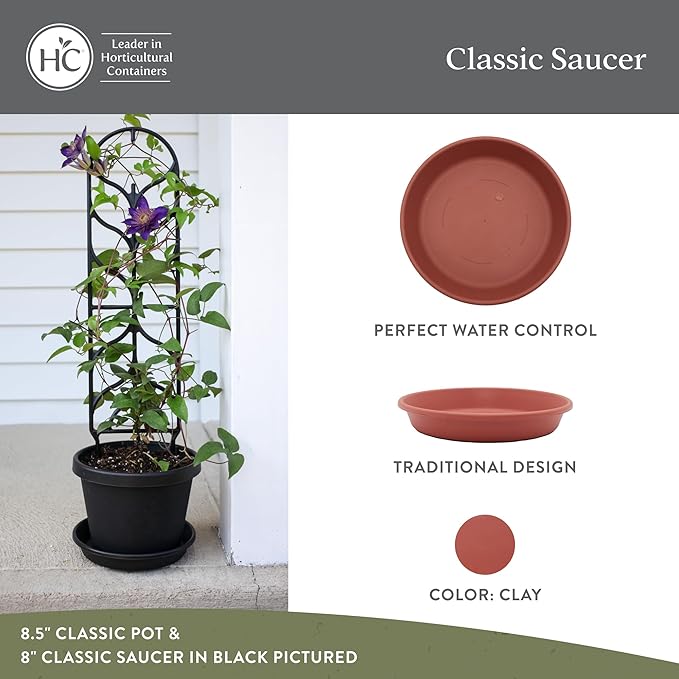 The HC Companies 14 Inch Classic Round Plant Saucer, Lightweight UV-Resistant Plastic Outdoor & Indoor Flower Pot Tray, 2-Pack Plant Pot Trays for Garden & Home Decor, Clay