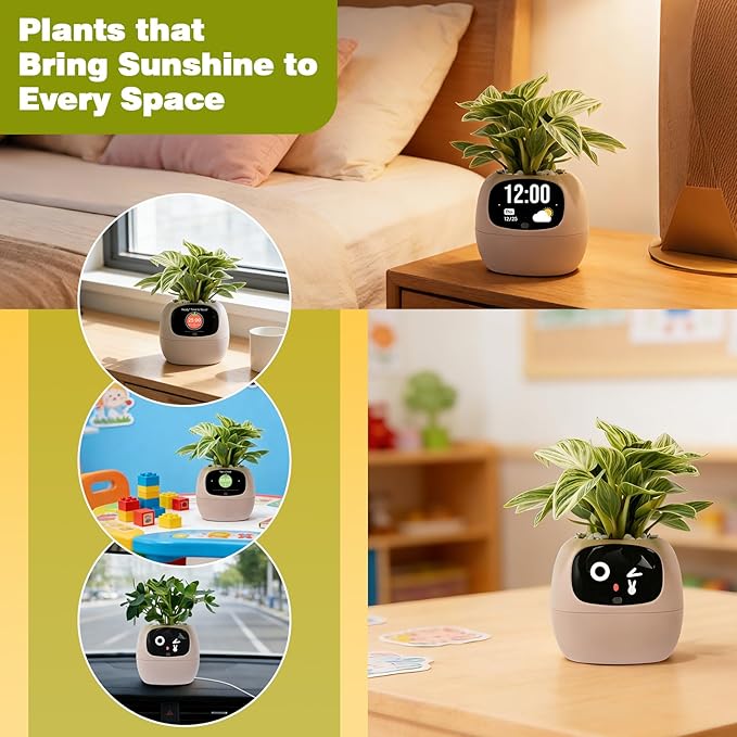 Smart Planter with App Control, Self-Watering AI Plant Pot with LCD Display, Interactive Desk Plant Companion for 100+ Plants, Smart Indoor Planter with Pomodoro Timer,80ml Reservoir,Calendar-Pink