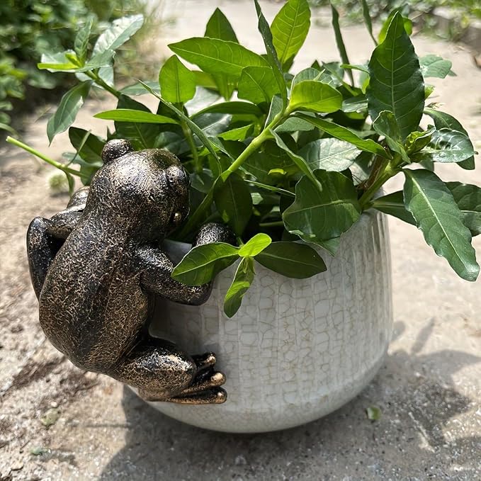 Frog Flower Pot Hugger Figurines, Frog Statue Decor for Garden Yard Fence Balcony Home Plant Décor Gifts