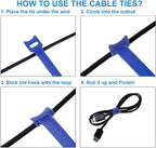 California JOS 60 PCS 6 Inches Reusable Cable Ties, Wire Ties, Cord Organizer, Cable Organizer, Adjustable Cable Management - Blue