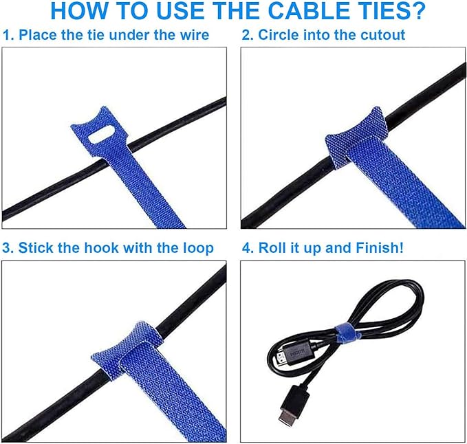 California JOS 60 PCS 6 Inches Reusable Cable Ties, Wire Ties, Cord Organizer, Cable Organizer, Adjustable Cable Management - Blue