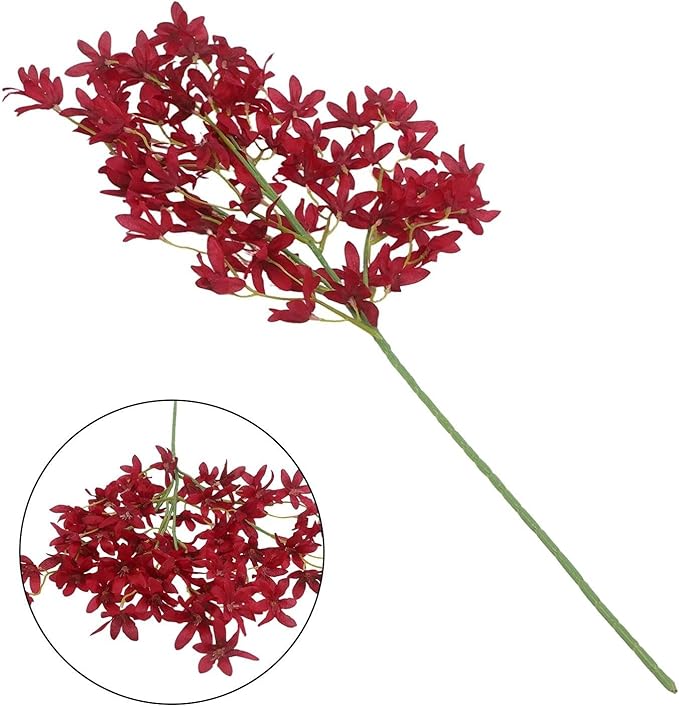 Artificial Orchid Flower Single Branch Dancing Oncidium Silk Material Lifelike Arrangement 74CM Tall For Wedding Home Office Living Room Decor(burgundy)