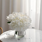 LADADA Artificial White Peony Bouquet in Mini Glass Vase – Faux Floral Arrangement for Home Decor, Wedding Centerpieces, Tabletop Accents