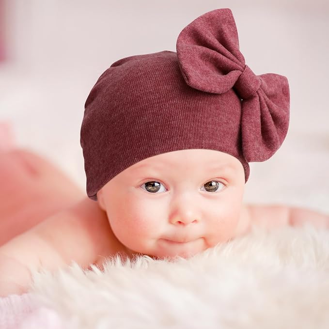 BQUBO Newborn Baby Girls Hats Mittens Set Hospital Hat Beanie Infant Bow Hats Baby Cotton Gloves for 0-6 Months