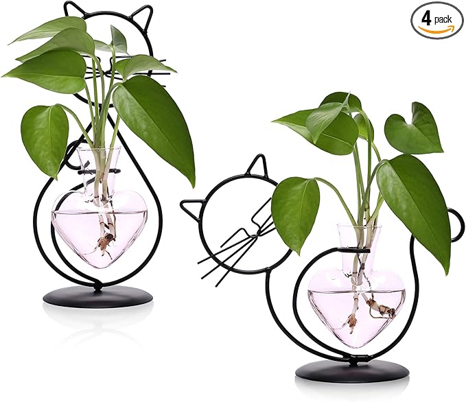 Plant Terrarium Plants Propagation Station Cat Lover Gifts for Women Home Office Decor Cat Desk Accessories