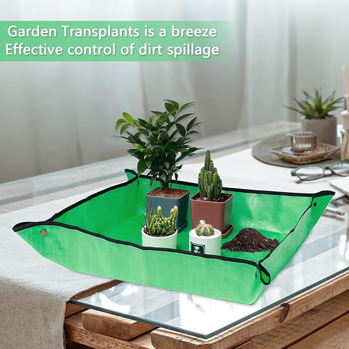 VinYankee Repotting Mat for Potting Soil Mess Control, 26.8" x 26.8" Waterproof Plant Potting Mat, Succulent Orchid Potting Tray for Plant Pots, Gardening Gifts Bonsai Tools