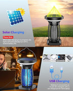 Solar Bug Zapper Outdoor Waterproof, Portable & Rechargeable Bug Zapper with Panel Sensor & LED Night Light Mosquitoes Zapper, Electric Fly Zapper for Home, Patio, Backyard, Camping