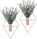Jexine 4 Pcs Hanging Planters with Artificial Eucalyptus Metal Hanging Vase Indoor Plants Holder Modern Geometric Boho Bathroom Wall Decor for Living Room Home Office (Eucalyptus,Rose Gold)