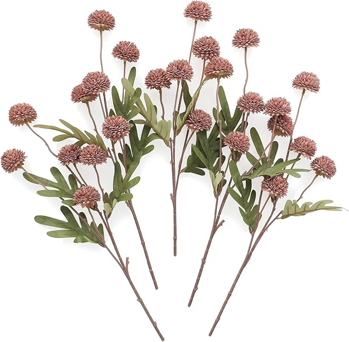 Floroom 5pcs Dusty Rose Faux Silk Mums Artificial Flowers, Bulk Fake Small Mini Chrysanthemums with Stems for DIY Wedding Centerpieces Floral Arrangements Vase Fillers Home Decorations