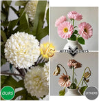 Artificial Flowers 10 Pcs Faux Silk Pompon Mum, Bulk Fake Flowers Mini Chrysanthemums with Stems for DIY Bouquet Centerpieces Wedding Fillers Champagne Arrangements Room Decor, White