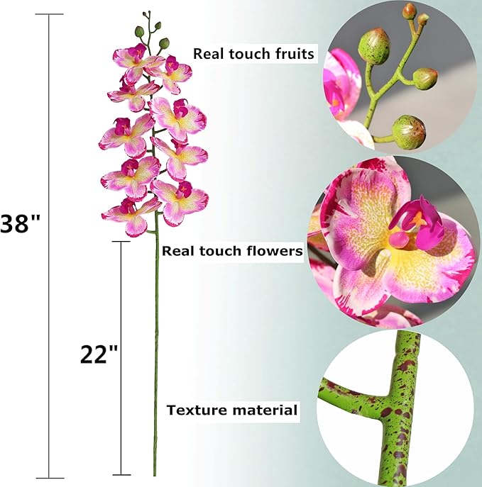 Htmeing 38 Inch Artificial Phalaenopsis Flowers Branches Real Touch (Not Silk) Orchids Flowers for Home Office Wedding Decoration,Pack of 2 (Yellow Purple)