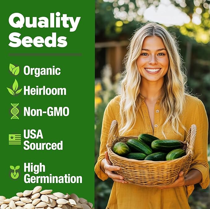 HOME GROWN Organic Marketmore Cucumber Seeds 200+ Heirloom Non-GMO Seeds for Planting, High Germination, Hardy & Vigorous Slicing Cucumber, Trellis & Raised Bed Garden (Cucumis sativus)