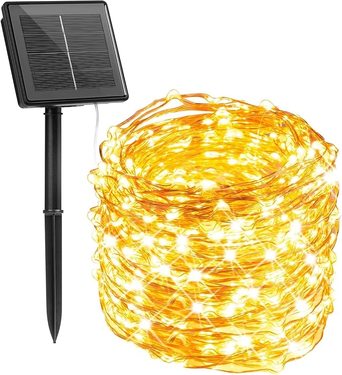 Minetom Solar Fairy Lights,33Ft 100 LED Solar String Lights Outdoor, IP65 Waterproof Patio Lights with 8 Modes for Tree Patio Christmas Party Wedding Decor (Warm White)